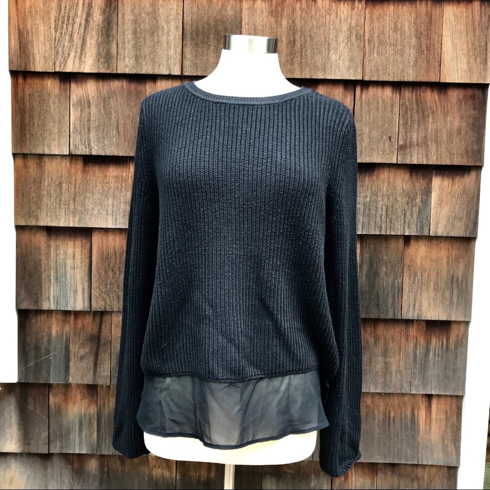 Banana Republic Black Knit Sweater Sheer Hem *Aa5 - Picture 1 of 7